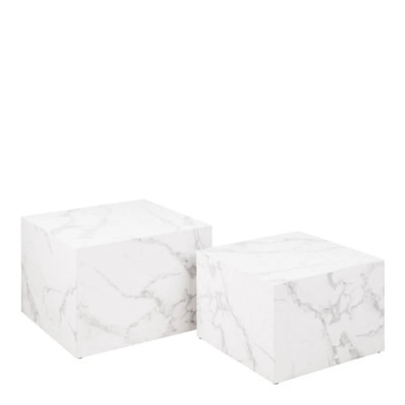 Image of Furniture To Go Dice Square Coffee Table Set In White Marble Carrara