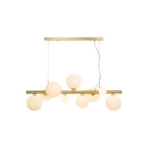 Image of Marshall Linear Ceiling Pendant, 9 Light G9, Satin Gold, Opal Glass