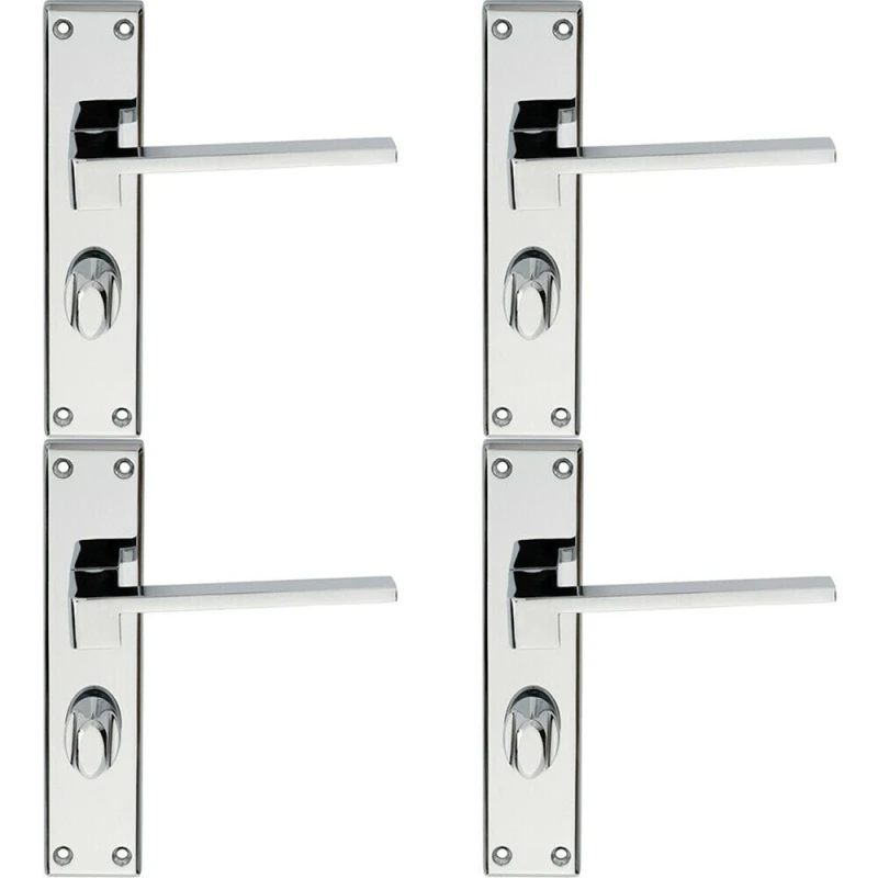 Image of Loops 4x PAIR Flat Straight Handle on Bathroom Backplate 180 x 40mm Polished Chrome Multi