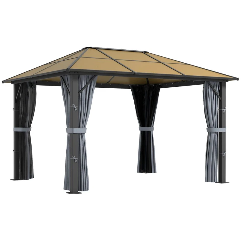 Image of Outsunny 3 x 3.6m Hardtop Gazebo with Aluminium Frame and Curtains, Grey 84C-048V03CG