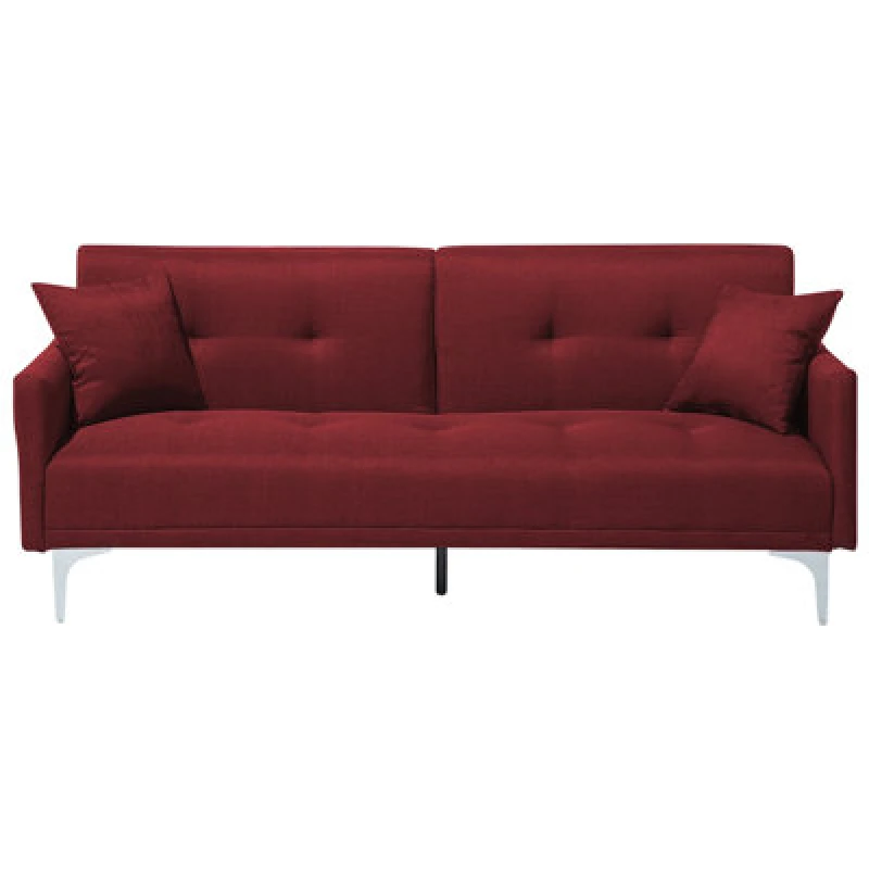 Image of Beliani Sofa Bed 3 Seater Lucan Fabric Dark Red