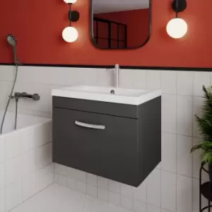 Image of Nuie - Athena Wall Hung 1-Drawer Vanity Unit with Basin-1 600mm Wide - Gloss Grey