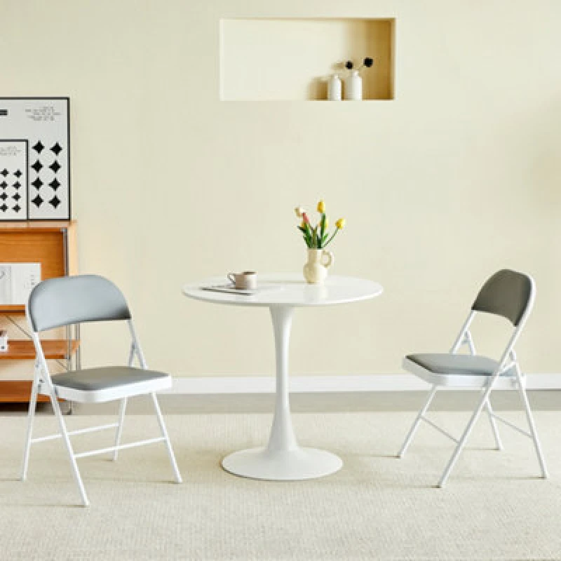 Image of MCC Direct Set of 2 Folding Dining Chairs Metal Frame Padded Seats Grey