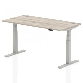 Image of Trexus Sit Stand Desk With Cable Ports Silver Legs 1600x800mm Grey Oak