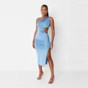 Image of Missguided One Shoulder Cut Out Midax Dress Slinky - Blue