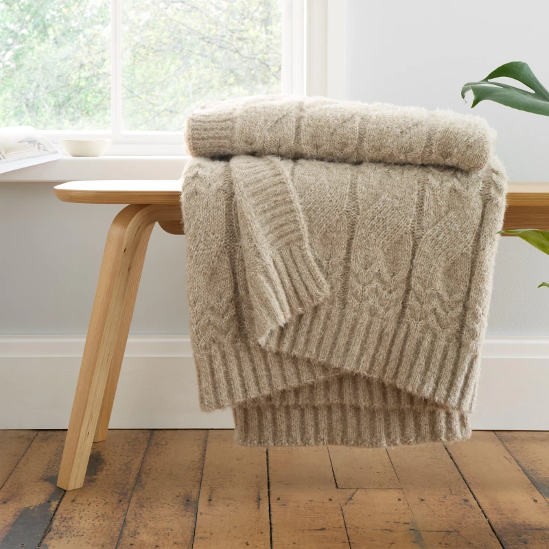 Image of Bianca Cosy Soft Cable Knit Blanket Throw Throws 150x200cm Beige 42626869155