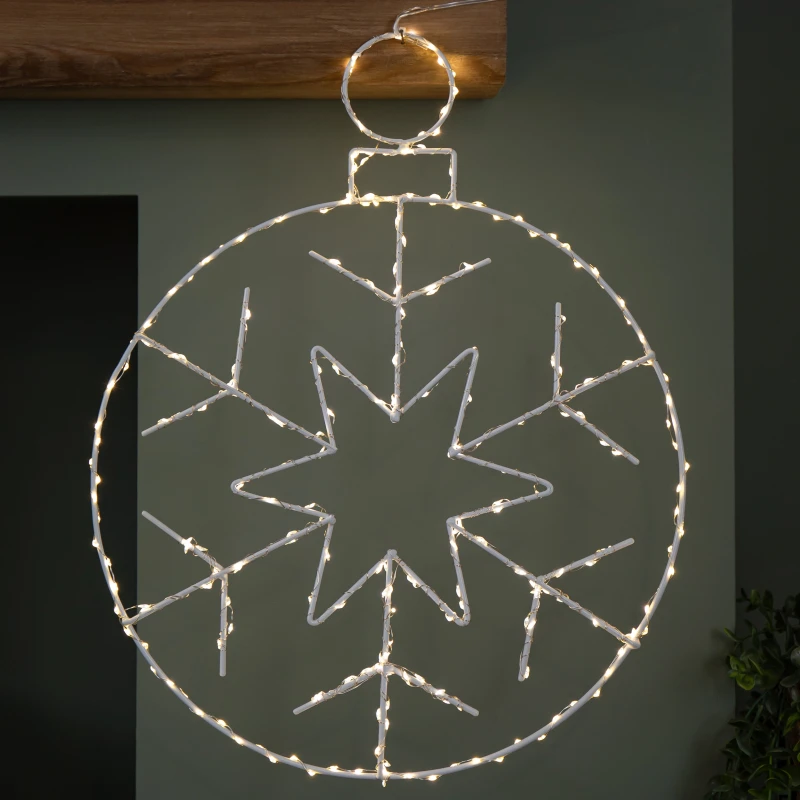 Image of 48cm x 38cm Light up Hanging Christmas Snowflake Bauble with 250 Warm White LEDs