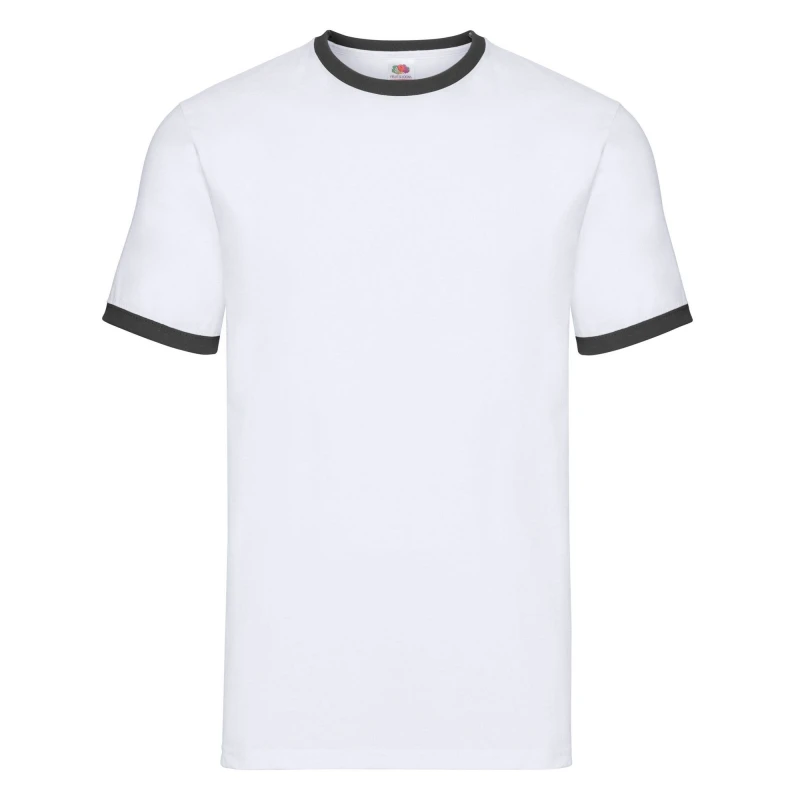 Image of Fruit Of The Loom Fruit of the Loom Men Contrast Ringer T-Shirt in White Size: Small White S Male 5063470442126