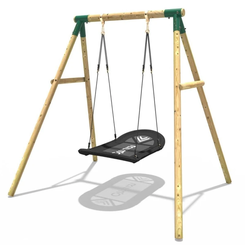 Image of Rebo Wooden Garden Swing Set with Boat Swing Seat - Single Boat Green Green
