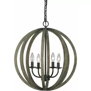 Image of Ceiling Pendant Light Fitting Weather Oak Wood Antique Forged Iron LED E14 60W