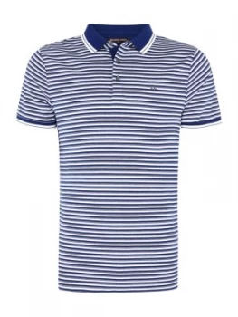 Image of Mens Michael Kors Striped Greenwich Logo Polo Shirt Blue