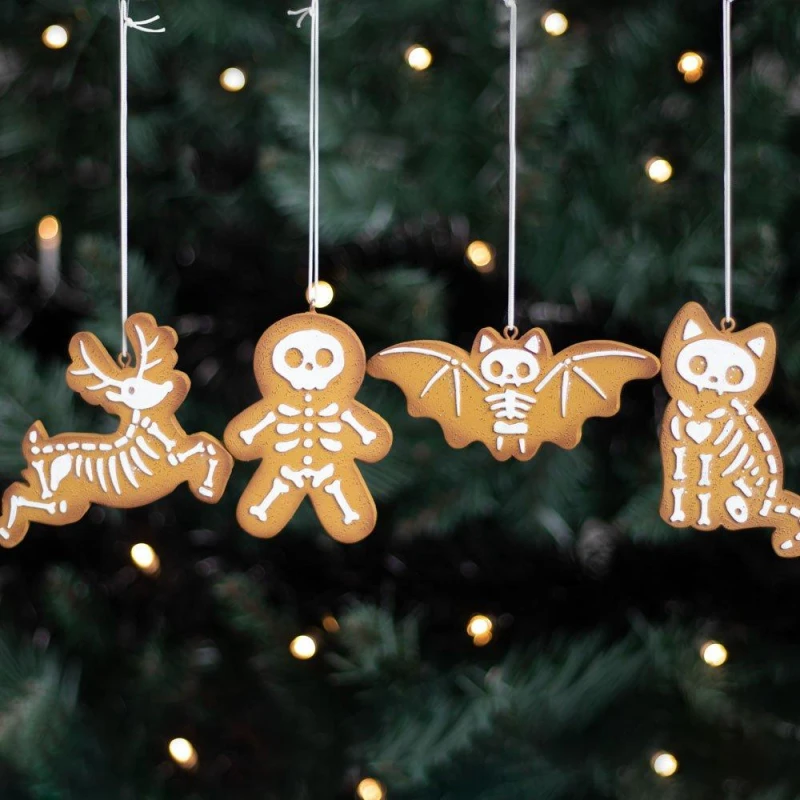 Image of KDMD Set of 4 Creepy Skeleton Cookie Ornaments Brown