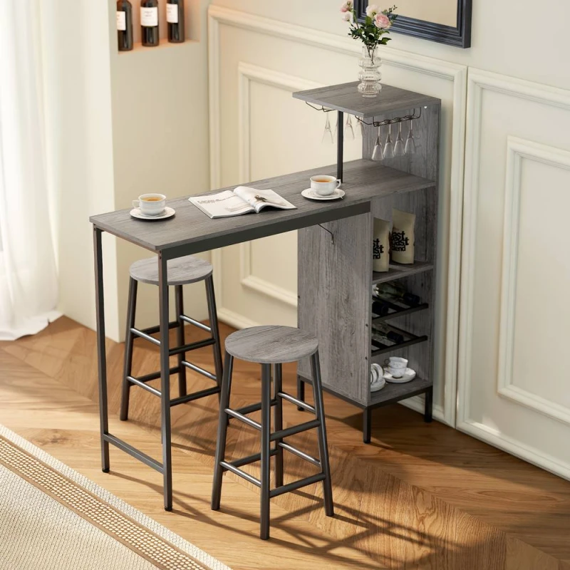 Image of HOMCOM 3 Pieces Dining Room Set, 6-Tier Dining Table & Stools, Natural Natural Unisex