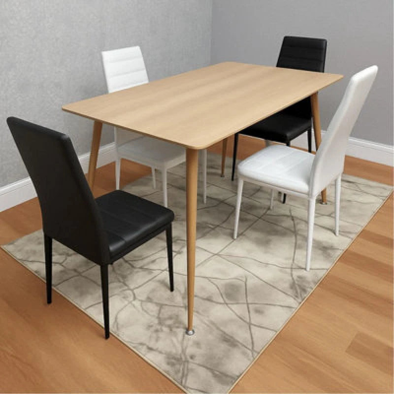 Image of Kosy Koala Modern Rectangle Wood Effect Dining Table Set With 4 Mix Faux Leather Chairs Dining Room Furniture