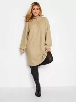 Image of Yours Zip Neck Detail Dress - Natural, Size 16, Women