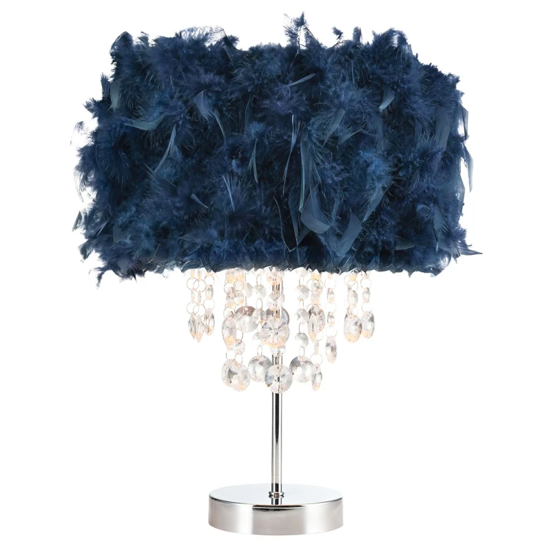 Image of Happy Homewares Modern Chandelier Feather Table Lamp with Waterfall Acrylic Droplets in Blue Size: 17" Blue Unisex 17"