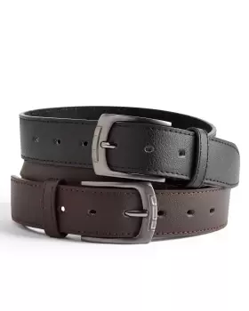Image of Cotton Traders Mens 2 Pack Leather Lined Belt in Multi