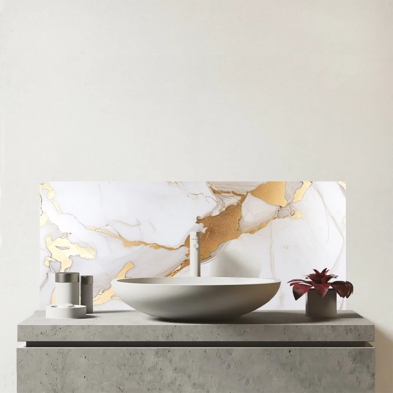 Image of Warren Reed - Designer White Marble With Gold Glass Bathroom Splashback White Unisex