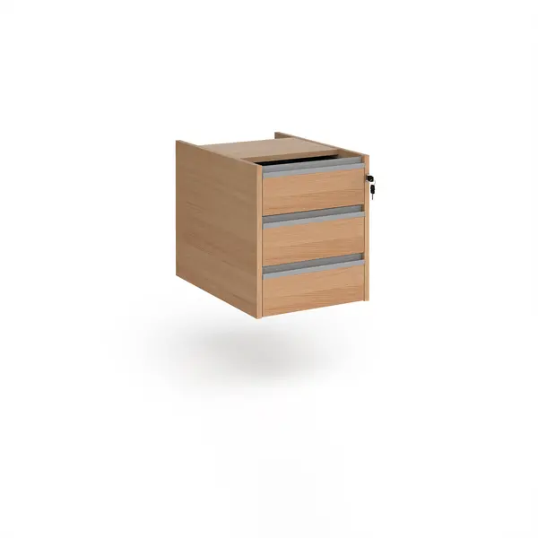 Image of Contract 3 Drawer Fixed Pedestal with Silver Pull Handles - Beech