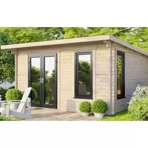 Image of Power Sheds 14 x 12ft Left Hand Door Pent Notched Logs Log Cabin