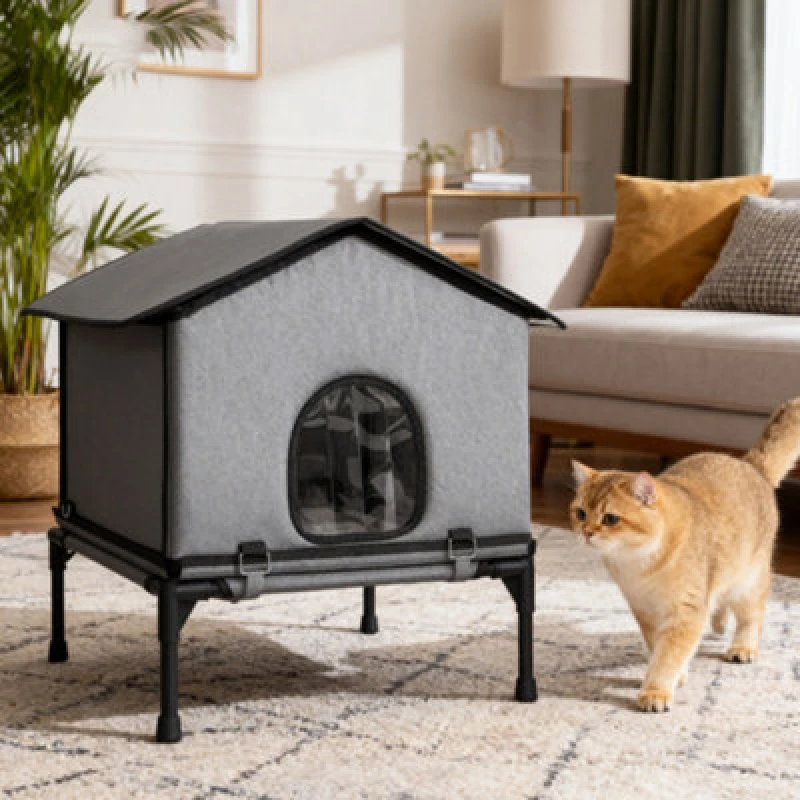 Image of PawHut PawHut Outdoor Cat House, Feral Cat Shelter with Elevated Base, Grey 5063603203822