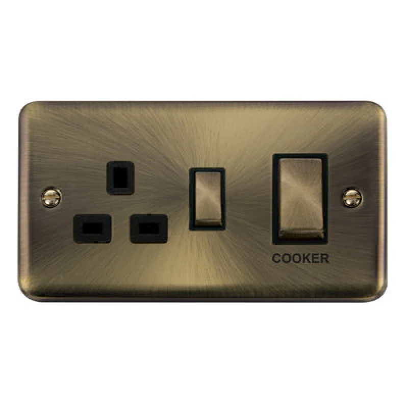Image of SE Home Curved Antique Brass Cooker Control Ingot 45A With 13A Switched Plug Socket Gold