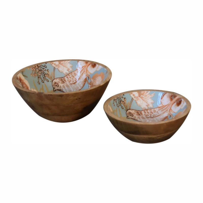 Image of Artisan Furniture Artisan Furniture Serveware - Floral Bird Bowl Set of 2