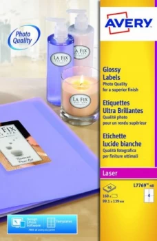 Image of Avery Glossy Colour Labels 139x99mm L7769-40 4 p/sheet PK160