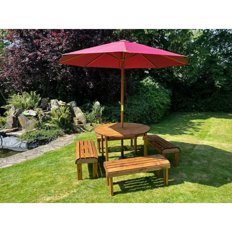 Image of Charles Taylor 8 Seater Garden Furniture Round Table Set - L230xW230xH80cm Burgundy in Light Brown Light Brown Unisex