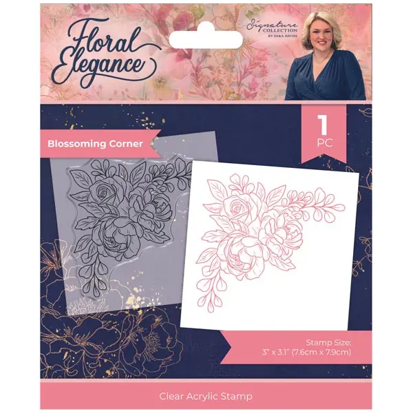 Image of Sara Davies Signature Collection 3x3.1" Clear Stamp Floral Elegance Blossoming Corner Roses