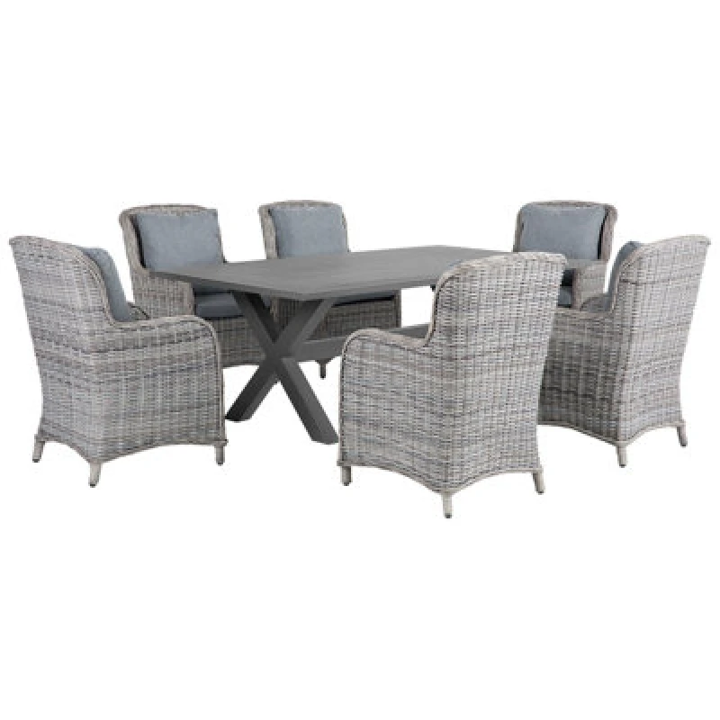 Image of Beliani Garden Dining Set 6 Seater Cascais With Cushions Pe Rattan Grey