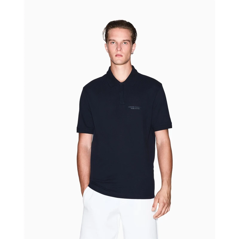 Image of Armani Exchange Mens Short Sleeve Polo Shirt - Blue Male XS