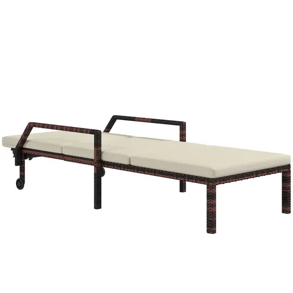 Image of Outsunny Outdoor Sun Lounger, Rattan Wicker Chaise Recliner with 5-Level Adjustable Backrest and 2 Wheels