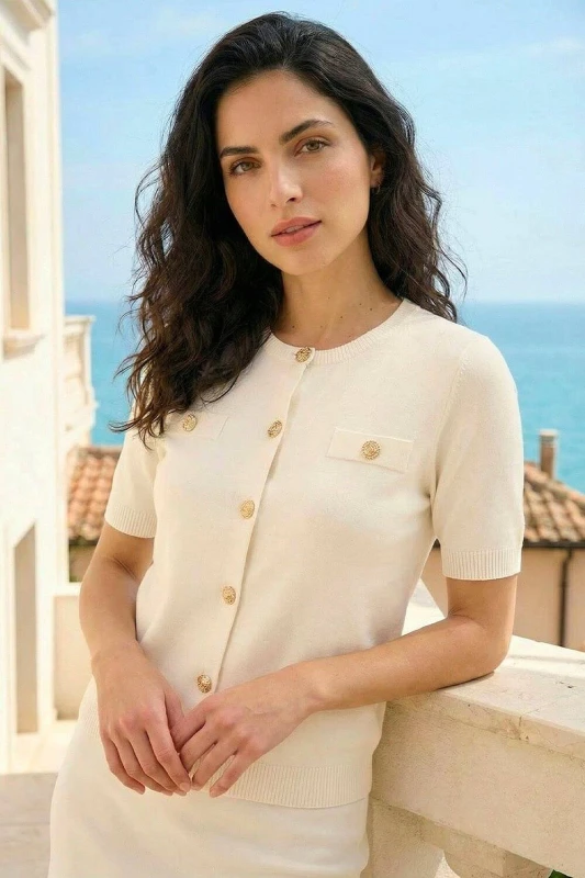 Image of Dusk Womens Buttoned Knit Top in Ivory Size: 18 Ivory Female 18