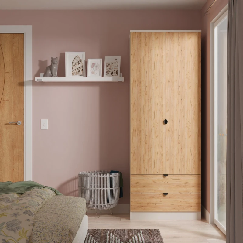 Image of Welcome Furniture Ready Assembled Bora 2 Drawer Double Wardrobe, Cream BOP081GCKM