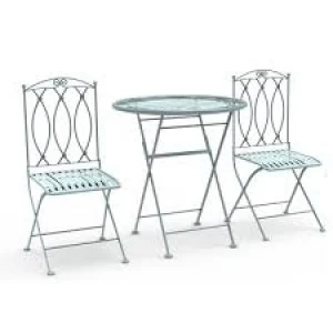 Image of Charles Bentley Wrought Iron Bistro Set Sage Green