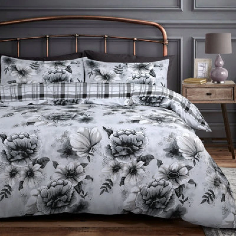 Image of Velosso Cassia Floral Duvet Cover Set in Grey Size: Double Grey Unisex Double