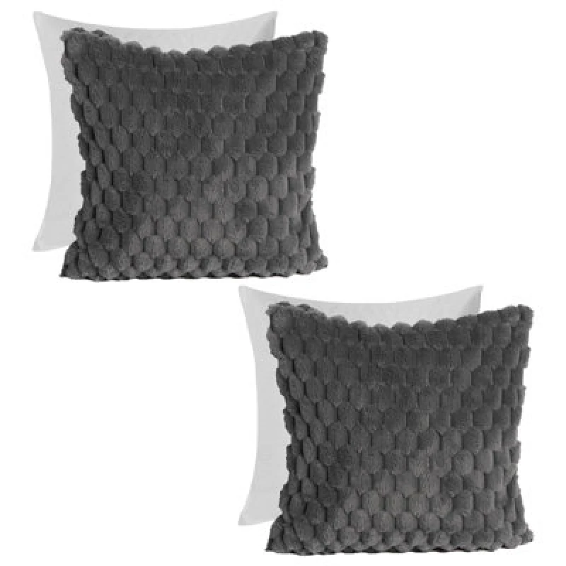 Image of OHS OHS 2 Pack Waffle Faux Fur Filled Cushion Covers - 45 x 45cm in Charcoal Size: 45cm x 45cm Charcoal 45cm x 45cm Unisex 5027434212507