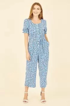 Image of Blue Floral Puff Sleeve Jumpsuit