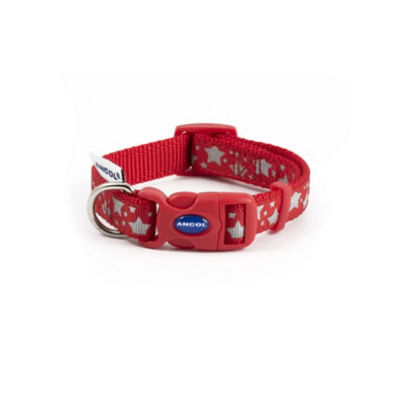 Image of Ancol Red 'Paw N Bone' Reflective Snap Buckle Nylon Size 1-2 Dog Collar Red