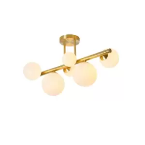 Image of Marshall Semi Flush Ceiling Lamp, 6 Light G9, Satin Gold, Opal Glass