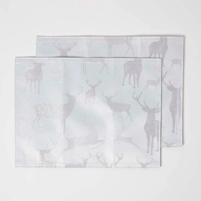 Image of Homescapes Silver Stag Christmas Placemats, Set Of 2