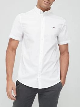 Image of Tommy Jeans Lightweight Twill Short Sleeve Shirt - White, Size S, Men