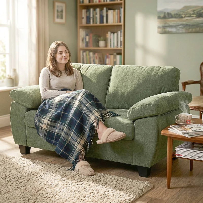 Image of HOMCOM 2 Seater Sofa, Chenille Small Sofa with Spring Cushions in Dark Green Dark Green Unisex 2 Seater