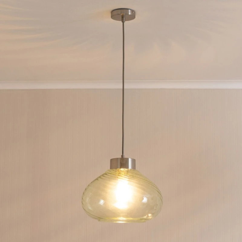 Image of ValueLights ValueLights Corinne Twill Green Glass Brushed Chrome Capped Ceiling Pendant Light with Bulb in Light Green Light Green One Size Unisex 505