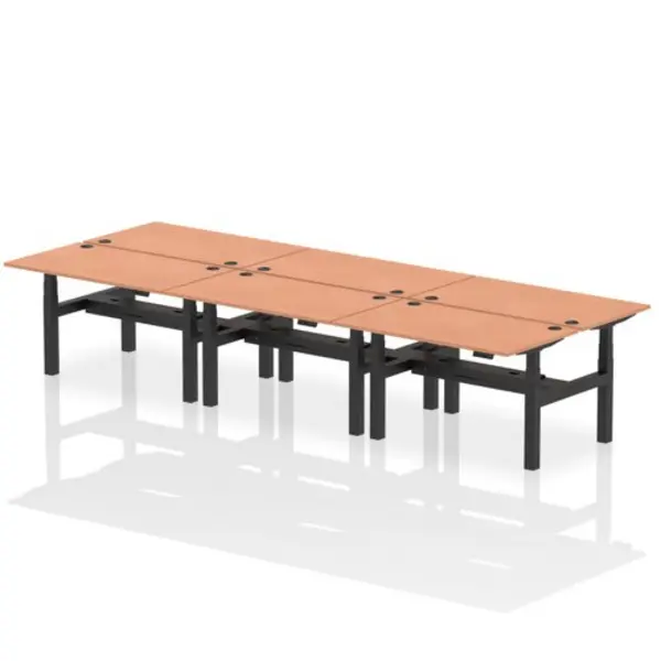 Image of Air Air Back-to-Back 1400 x 800mm Height Adjustable 6 Person Bench Desk Beech Top with Cable Ports Black Frame HASCP6P14800BCHB