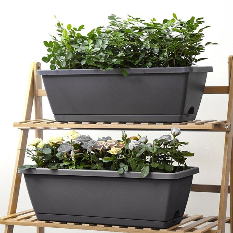 Image of LIFE IDEAS 10pcs Rectangle Garden Planter Set Dark Grey unisex 10x Medium