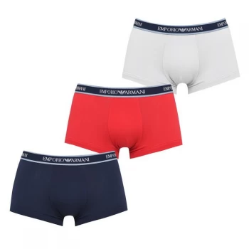 Image of Emporio Armani 3 Pack Stretch Cotton Trunks Navy/Red/Grey Size L Men