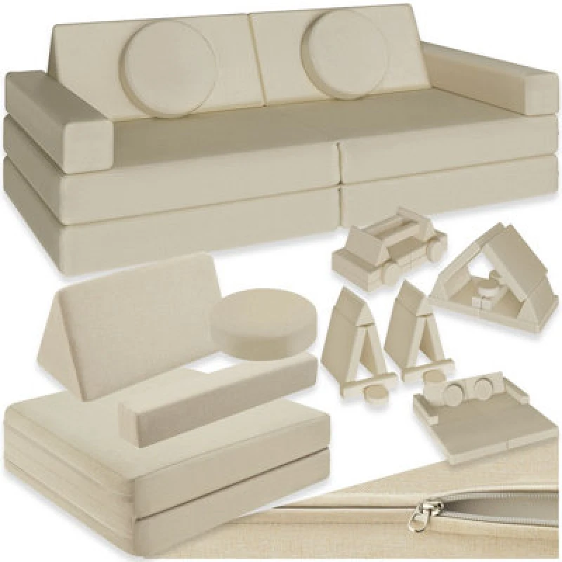 Image of Tectake Kids Sofa Lilly - 8 Piece, Flexible Arrangement Play Sofa, Thick Padding, Removable Covers - 60 Centimetre Beige