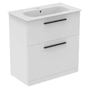 Image of Ideal Standard I.life A 80Cm Matt White Floor Standing Vanity Unit, 84Cm White Vanity Basin And Black Handle Pack